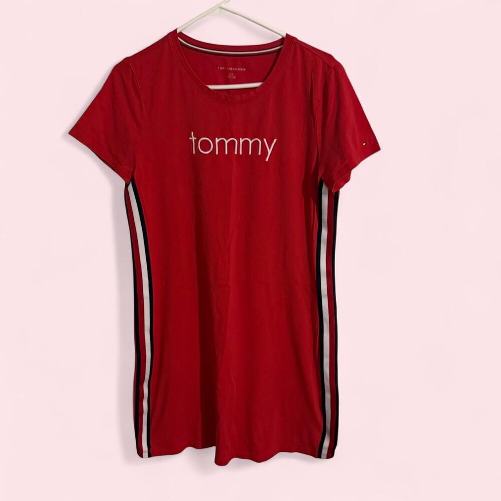 Tommy Hilfiger dress Women M red striped athletic t-shirt lounge mini dress